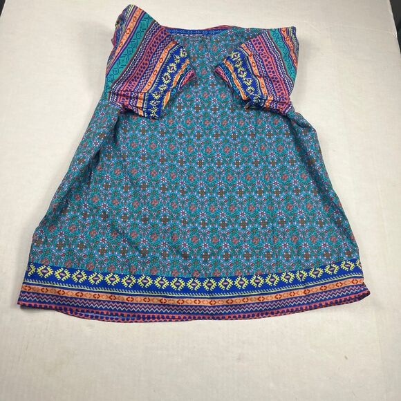 Current Air Floral Tribal Print Shirt Puff Short Sleeve Boho Vibrant Top MEDIUM - Picture 10 of 11
